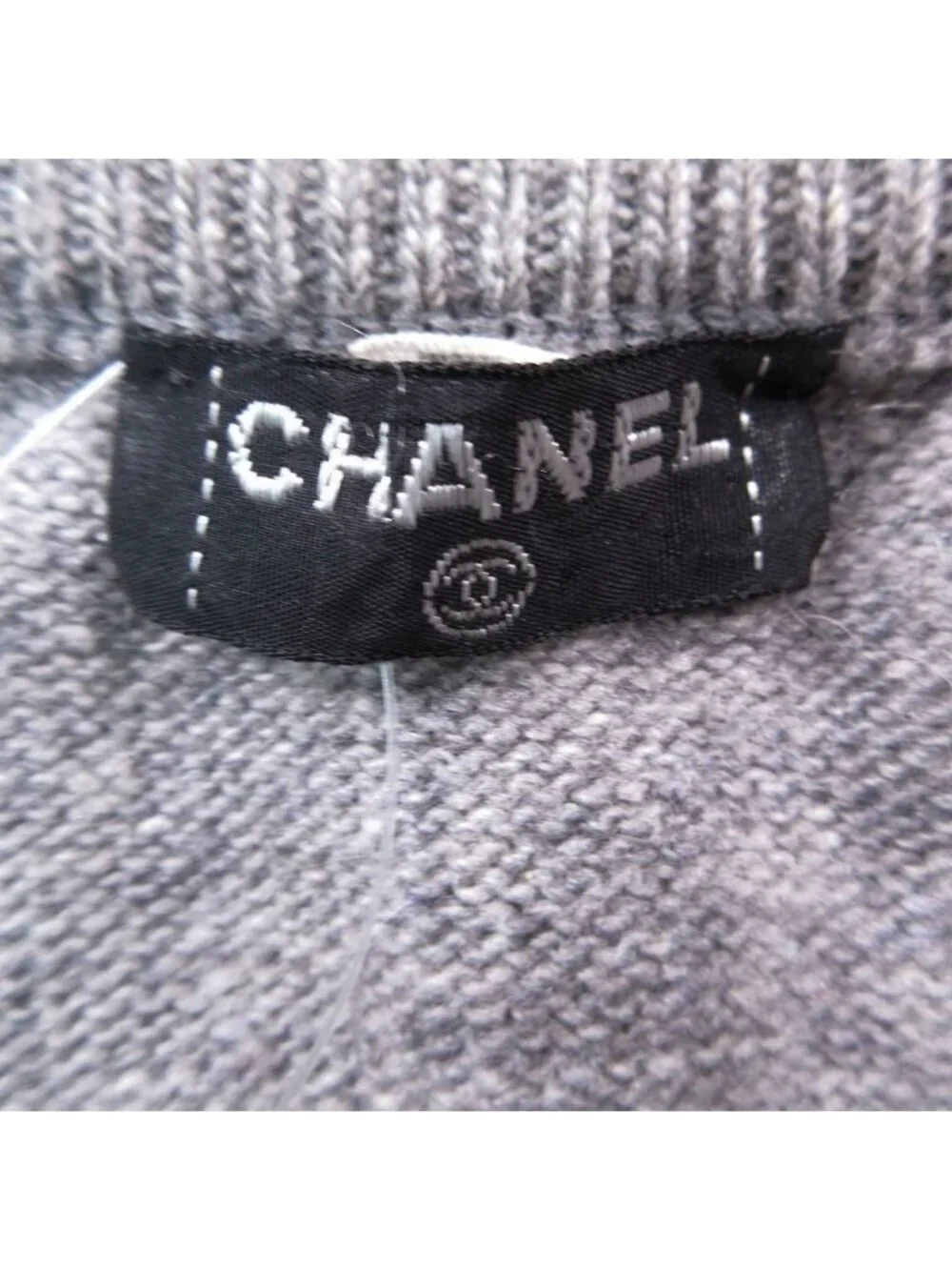 Chanel Vintage Pure Cashmere Knit Tight Skirt Gold Buttons Gray 2